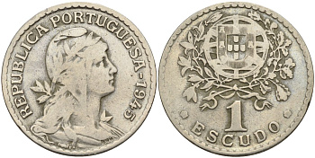 Португалия 1 эскудо 1945 KM 578 медно-никель 4565-234