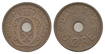 Дания 5 эре 1928 N, Кристиан X (1912-1947) KM 828 бронза 4638-615