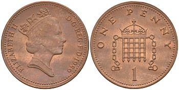 Великобритания 1 пенни 1989 Елизавета II (1952-2022) KM 935, Spink 4381 (B3) бронза 4594-123