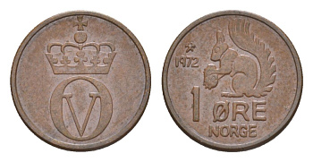 Норвегия 1 эре 1972 Улаф V (1957-1991) KM 403 бронза UNC 4632-1122