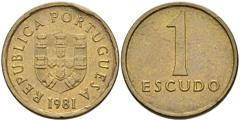 Португалия 1 эскудо 1981 KM 614 никель латунь 4567-745