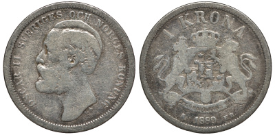 Швеция 1 крона 1889 EB, Оскар II (1872-1907) король Швеции и Норвегии KM 747 серебро 4178-513