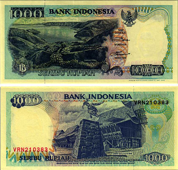 ИНДОНЕЗИЯ 1000 РУПИЙ 1992/1996 Pick 129e бумага UNC (ПРЕСС) 7148-3-1-2