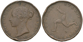 Остров Мэн 1/2 пенни 1839 Виктория KM 13 медь 94-854
