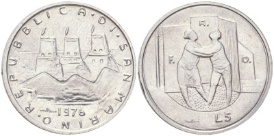 Сан-Марино 5 лир 1976 республика, ФАО KM 53 алюминий UNC 4614-412