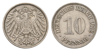 Германия 10 пфеннигов 1912 G, Вильгельм II (1888-1918) KM 12, J. 13 медно-никель 4636-939