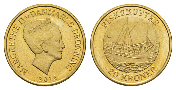 Дания 20 крон 2012 Корабли - Рыболовецкая лодка KM 953 алюминиевая бронза UNC 4650-1047