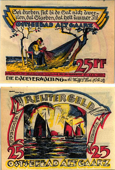 АЛЬТ-ГААРЦ 25 ПФЕННИГОВ 1922 НОТГЕЛЬД, 1922 - 28 ФЕВРАЛЯ 1922, ЗЕМЛЯ МЕКЛЕНБУРГ-ПЕРЕДНЯЯ ПОМЕРАНИЯ Grabowski 27.1 бумага 6318-43-3-1