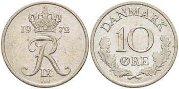 ДАНИЯ 10 ЭРЕ 1972 S; S, ФРЕДЕРИК IX (1947-1972) KM 849.2 медно-никель 4387-1149