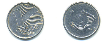 Бразилия 1 крузейро 1990 KM 617 нержавеющая сталь aUNC 93-725
