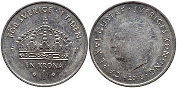 Швеция 1 крона 2003 Карл XVI Густав (1973- ) KM 894 медно-никель 4179-1032