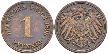 ГЕРМАНИЯ 1 ПФЕННИГ 1898 A KM 10, Jager. 10, Weege 2 медь 4528-1147