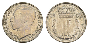 Люксембург 1 франк 1987 KM 59 медно-никель aUNC 4644-941