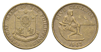 Филиппины 5 сентаво 1963 KM 187 латунь 4668-653