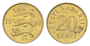 Эстония 20 сентов 1996 KM 23 латунь 192-266