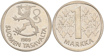 ФИНЛЯНДИЯ 1 МАРКА 1989 M KM 49а медно-никель 4556-813