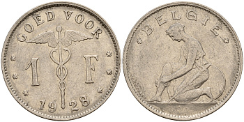 Бельгия 1 франк 1928/23 Belgie  KM 90 никель    4161-1155