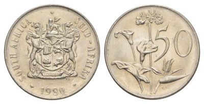 ЮАР 50 центов 1980 Зантедеския Эллиота (калла), герб KM 87 никель UNC 4597-242