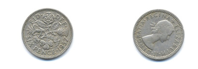 Великобритания 6 пенсов 1957 Елизавета II (1952-2022) KM 903, Spink 4149 медно-никель 4379-714