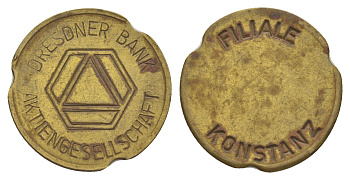 Германия жетон "Дрезденский банк филиал в Констанце ND латунь 4637-1145