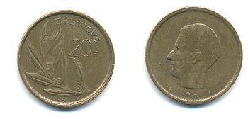 Бельгия 20 франков 1981 Belgique, Бодуэн I (1951-1993) KM 159 никель бронза 86-1411