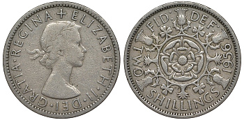Великобритания 2 шиллинга (флорин) 1956 Елизавета II (1952-2022) KM 906, Spink 4146 медно-никель 4123-923