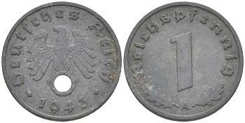 ГЕРМАНИЯ 1 РЕЙХСПФЕННИГ 1943 A KM 97, J. 369 цинк 211-554