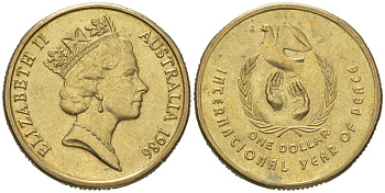 Австралия 1 доллар 1986 Международный год мира KM 87 алюминиевая бронза UNC 4620-715