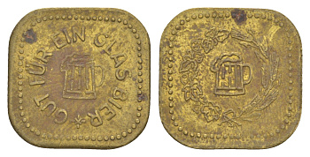 Германия пивной жетон ND размер 21x21 мм, вес 2,5 гр латунь 4613-764