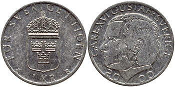 Швеция 1 крона 2000 Карл XVI Густав (1973- ) KM 852а медно-никель 4379-1421