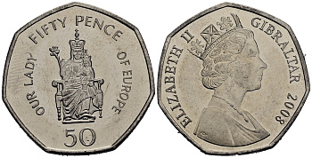 Гибралтар 50 пенсов 2008 старая леди Европа KM 1090 медно-никель UNC M4-15