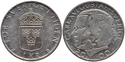 Швеция 1 крона 2000 Карл XVI Густав (1973- ) KM 852а медно-никель 4379-1421