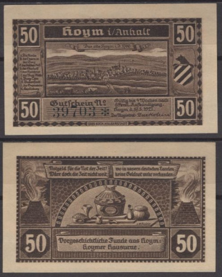 Хойм 50 пфеннигов 1921 бумага UNC (пресс) 8595-39-1-1