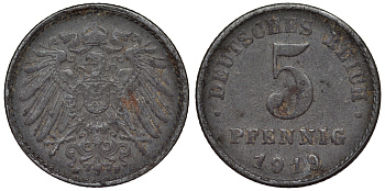 Германия 5 пфеннигов 1919 F KM 19, J. 297, Weege 5 железо 4118-1143