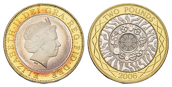 Великобритания 2 фунта 2006 Елизавета II (1952-2022), тираж 8.000 экземпляров KM 994a, Spink K9 серебро PROOF 1095-6-51