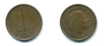 Нидерланды 1 цент 1965 Юлиана (1948-1980) КМ 180 бронза 54-1122