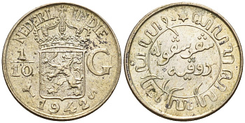 Нидерландская Восточная Индия 1/10 гульдена 1942 S KM 318 серебро 4174-321