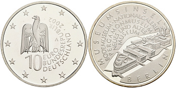 ФРГ 10 евро 2002 А, музейный остров в Берлине KM 218, DE. S. 10.4 серебро PROOF 1076-3-13
