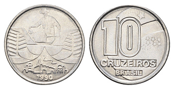 Бразилия 10 крузейро 1990 золотодобыча KM 619 нержавеющая сталь 4663-551
