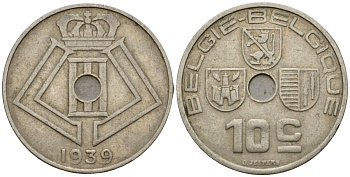 Бельгия 10 сантимов 1939 Belgie - Belgique KM 113 никель латунь 4601-624
