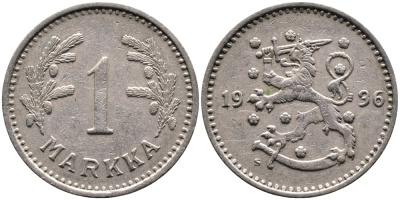 ФИНЛЯНДИЯ 1 МАРКА 1936 S KM 30 медно-никель 4388-947