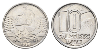 Бразилия 10 крузейро 1990 золотодобыча KM 619 нержавеющая сталь 4663-551