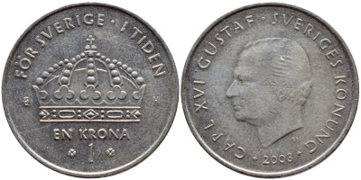 Швеция 1 крона 2003 Карл XVI Густав (1973- ) KM 894 медно-никель 4179-735