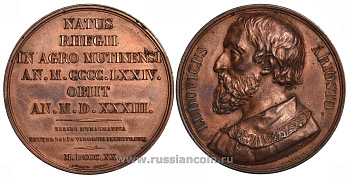 Франция медаль XIX век Лудовико Ариосто, поэт (Ludovico Ariosto), d 41 mm, вес 38,1 гр бронза 11-203-21
