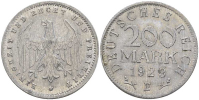 ГЕРМАНИЯ 200 МАРОК 1923 E KM 35, J. 304, Weege 22 алюминий 261-815