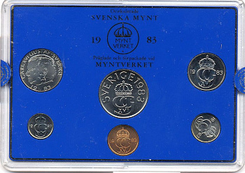 Швеция набор монетного двора из 6 монет 1983 в пластике, Карл XVI Густав (1973- ) KM MS27 UNC 5-4-2-64