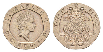 Великобритания 20 пенсов 1993 Елизавета II (1952-2022) KM 939, Spink 4361 (G2) медно-никель 4639-863