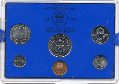 Швеция набор монетного двора из 6 монет 1983 в пластике, Карл XVI Густав (1973- ) KM MS27 UNC 5-4-2-64