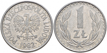 ПОЛЬША 1 ЗЛОТЫЙ 1982 MW KM 49.1 алюминий 4548-427