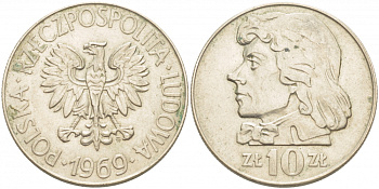 Польша 10 злотых 1969 MW, Тадеуш Костюшко KM 50a медно-никель 77-355